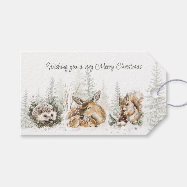 Tiere Winterwald Weihnachten Geschenkanhänger (Vorderseite (Horizontal))
