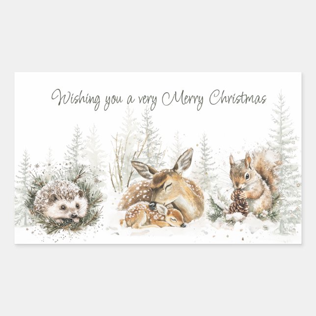 Tiere Winterwald Weihnachten Rechteckiger Aufkleber (Vorderseite)