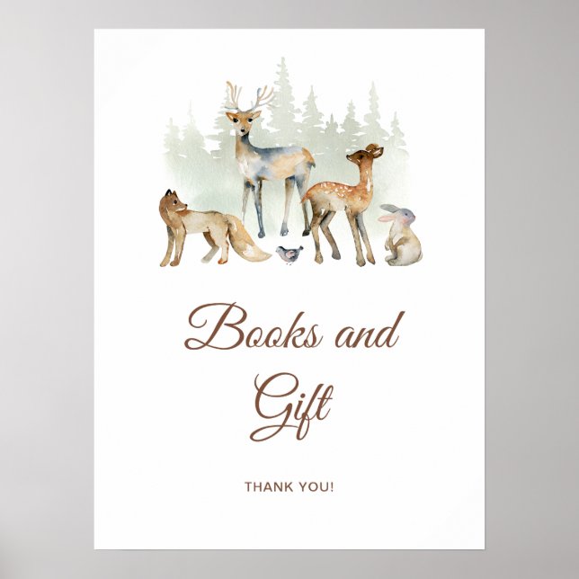Tiere Woodland Bücher und Geschenkzeichen Poster (Vorne)
