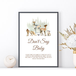 Tiere Woodland Sagen nicht Baby-Zeichen Poster