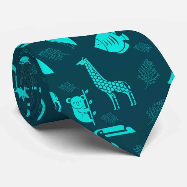 Tiere Zoo Wild Life Muster Necktie Krawatte (Gerollt)