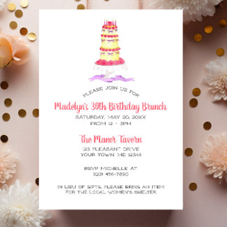 Tiered Cake Pink Streifen Geburtstagseinladung Postkarte