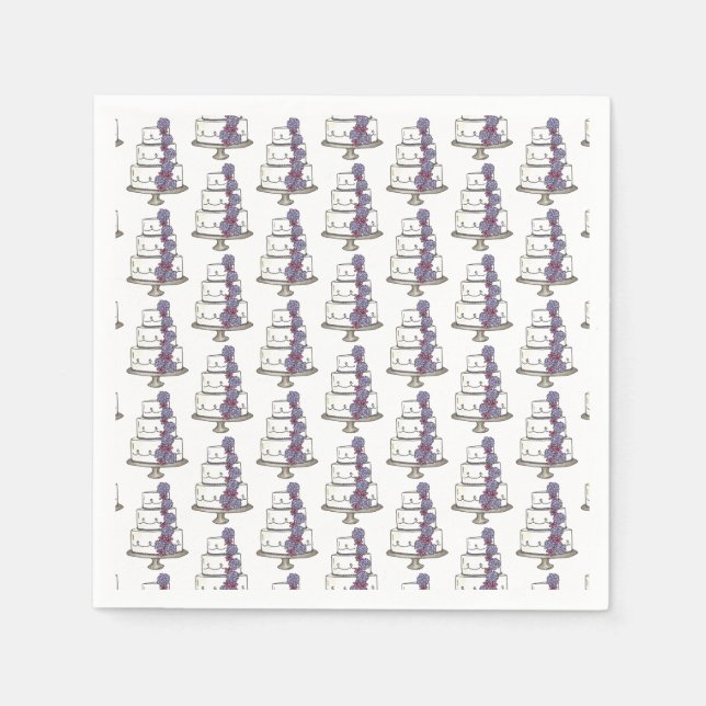 Tiered Lila Floral Wedding Cake Brautparty Serviette (Vorderseite)