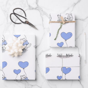 Tierfamilie mit blauem Herzballoon Geschenkpapier Set