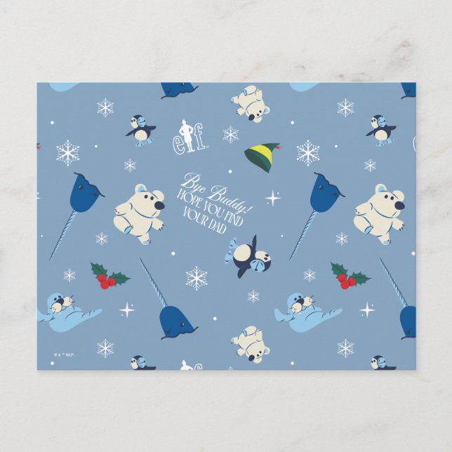Tierfreunde "Bye Buddy" Wintermuster Feiertagspostkarte (Vorderseite)