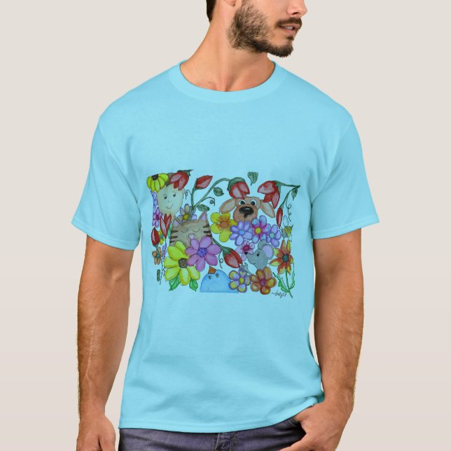 Tierfreunde unter den Blumen T-Shirt (Vorderseite)