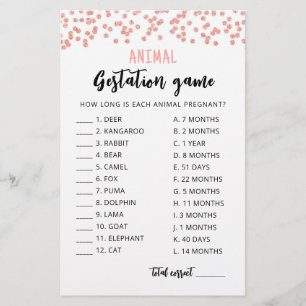 Tiergestation mit Answers Baby Shower Game