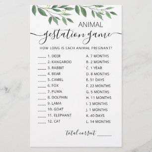 Tiergestation mit Answers Baby Shower Game