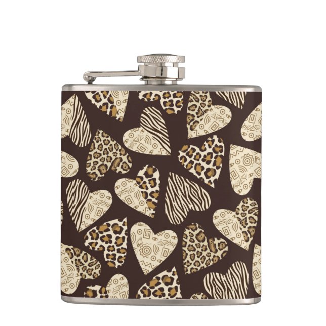 Tierhaut mit Herzen Flachmann (Vorderseite)