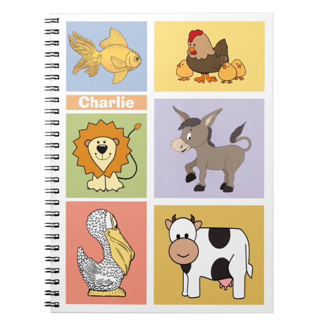 Tierische Abbildungen individuelle Name Kinderheft Notizblock (Vorderseite)