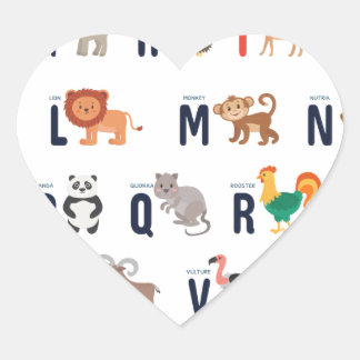 Tierische ABCs - Alphabet Herz-Aufkleber