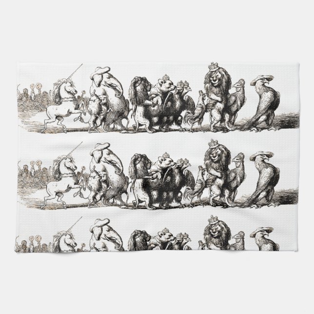 Tierische Niedliche Kunst Einhorn Elefant Löwe Zoo Geschirrtuch (Horizontal)