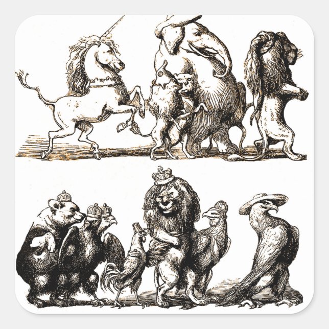 Tierische Niedliche Kunst Einhorn Elefant Löwe Zoo Quadratischer Aufkleber (Vorderseite)