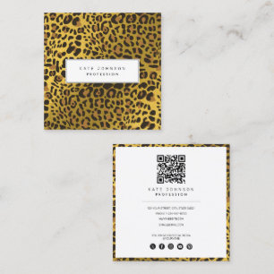 Tierische Skin Leopard Print Muster Gold QR Code Quadratische Visitenkarte