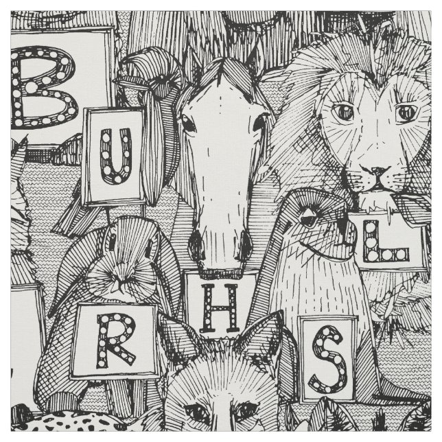 tierisches ABC Schwarz-weiß Stoff (Muster)