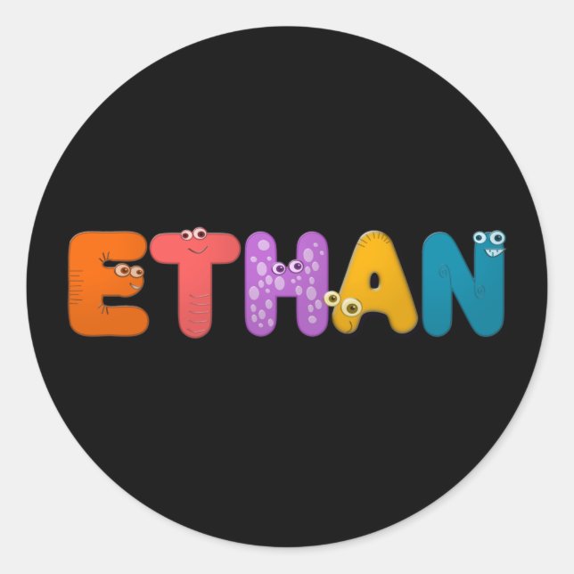 tierisches Alphabet Ethan Runder Aufkleber (Vorderseite)