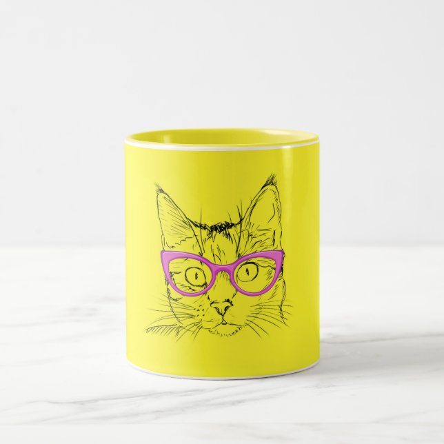 tierisches Lover | Niedlich Gelbe Katze in rosa Br Zweifarbige Tasse (Mittel)