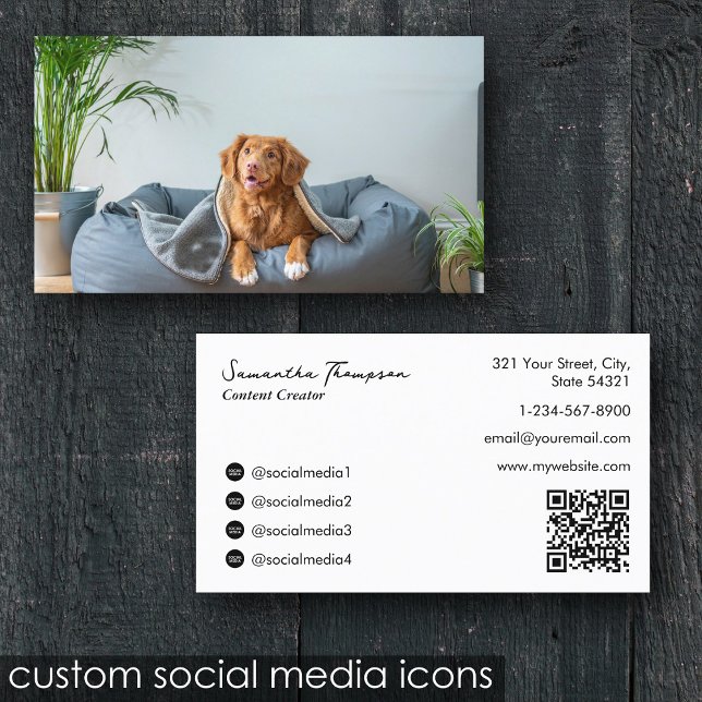 Tierisches Pet Influenzum Vollständiges Foto QR-Co Visitenkarte (Animal Pet Influencer Full Photo QR Code Business Card)