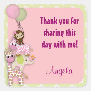 Tierisches quadratisches Aufkleberrosa JJ der Quadratischer Aufkleber