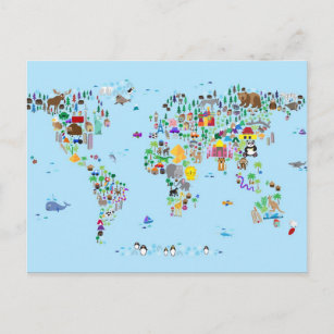Tierkarte der Welt Postkarte