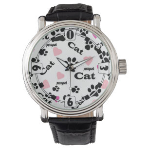 Tierkatzenfuß nahtloses weißes Button Armbanduhr