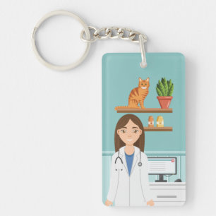 Tierklinik Tierärztin mit orange Katze Schlüsselanhänger