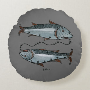 Tierkreis: Fische in der Farbe Rundes Kissen