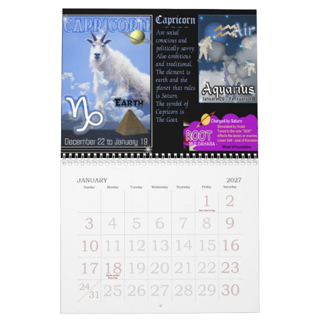 Tierkreis u. Chakra Kalender (Jan 2027)
