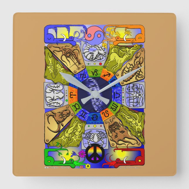 Tierkreis-Uhr Quadratische Wanduhr (Vorderseite)