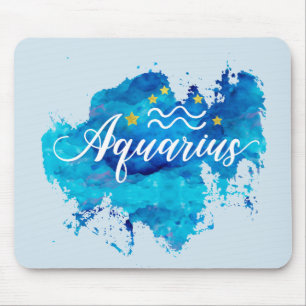 Tierkreis-Wassermann-blaue Aquarell-Goldsterne Mousepad