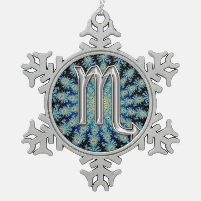 Tierkreis-Zeichen-Skorpions-Weihnachtsverzierung Schneeflocken Zinn-Ornament (Vorderseite)