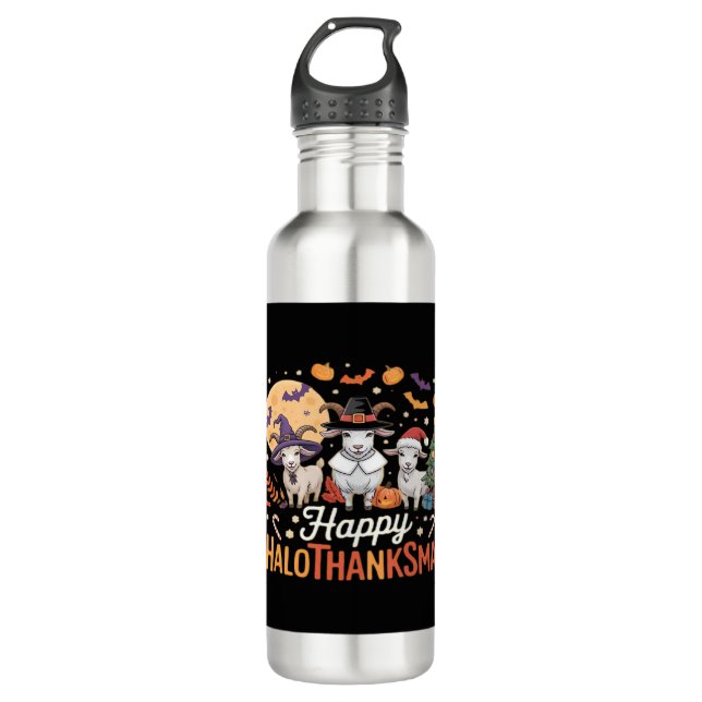 Tierliebhaber glückliche Hallothanksmas Essentia Edelstahlflasche (Vorderseite)