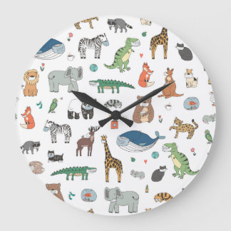 Tiermaske der Kinder, Virusmuster. Große Wanduhr