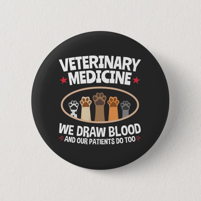 Tiermedizin Wir Zeichnete Blutfunny Vet Tech Button (Vorderseite)