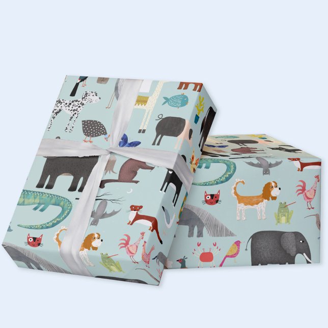 Tiermenagerie Geschenkpapier (Fun animal menagerie gift wrapping paper with wild, safari, zoo, pet and farm animals)
