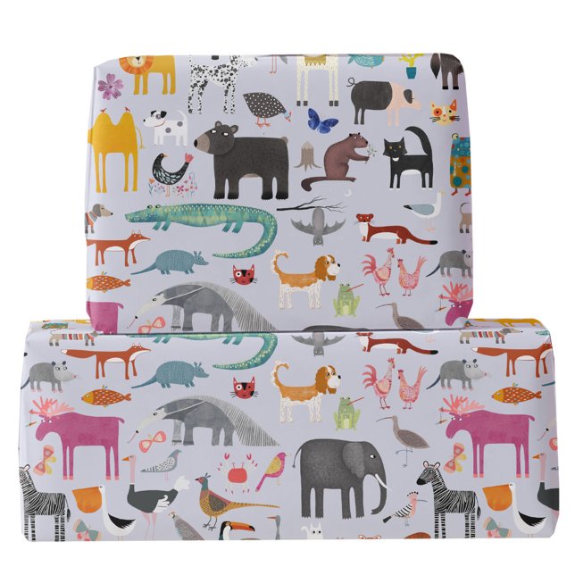 Tiermenagerie Geschenkpapier (Fun animal menagerie with wild, safari, zoo and pet animals and birds pattern gift wrapping paper)
