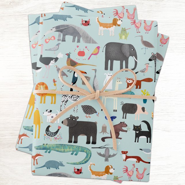 Tiermenagerie Geschenkpapier Set (Animal menagerie fun gift wrap paper sheets)