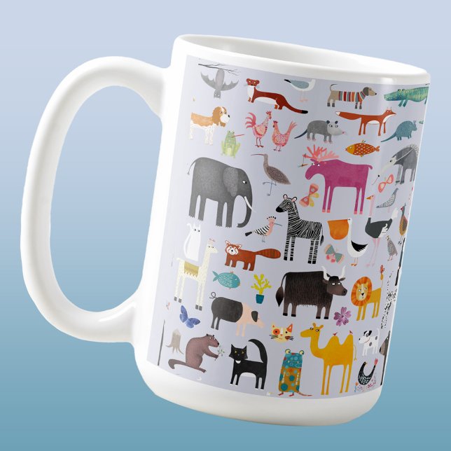 Tiermenagerie Kaffeetasse (Fun animal menagerie with wild, safari, zoo, pet animals and birds pattern coffee mug)