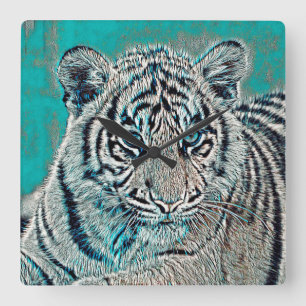 TierMix_Tiger_046 Quadratische Wanduhr