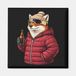 Tiermotive Fuchs-Party Après-Ski-Shirt Skifahren Magnet