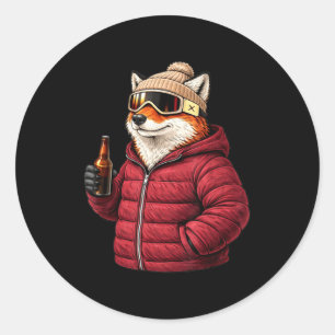 Tiermotive Fuchs-Party Après-Ski-Shirt SkifahrenAn Runder Aufkleber
