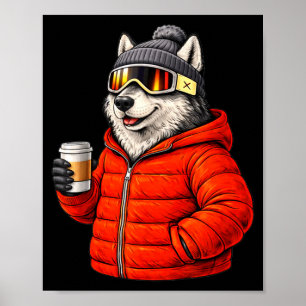 Tiermotive Husky-Party Après-Ski-Shirt Skifahren Poster