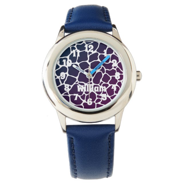 Tiermuster blaue Kinder Armbanduhr (Vorderseite)