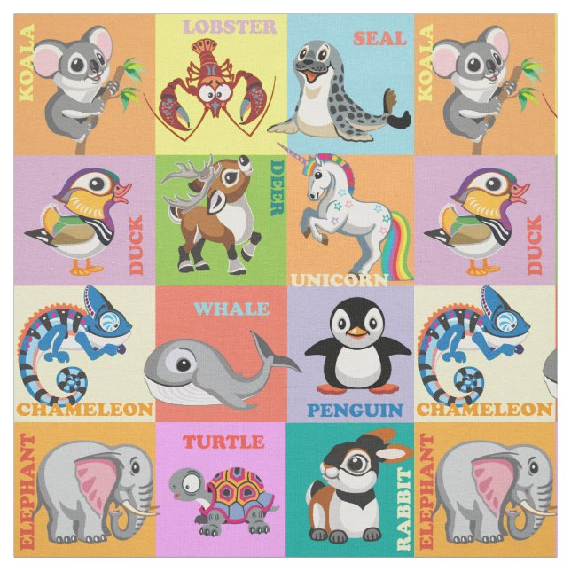 Tiernamen mit Cartoon Tierbilder Stoff (Muster)