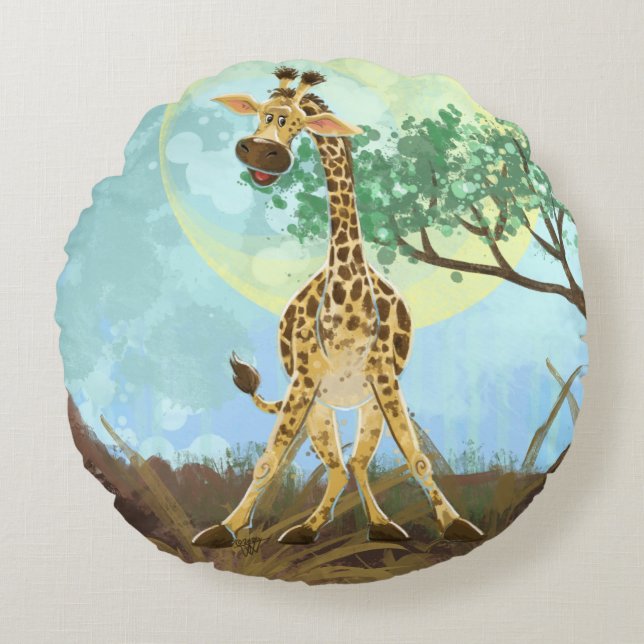 Tierparade Giraffe Rundes Kissen (Vorderseite)