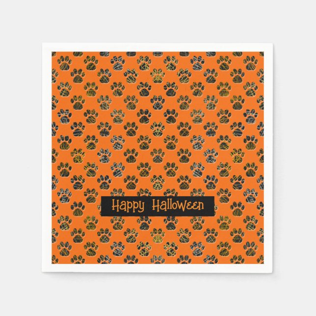 Tierpaw-Silhouette Halloween Pawty Orange Serviette (Vorderseite)