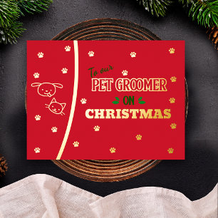 Tierpfleger an Weihnachten Katze und Hund Gold-Fei Folien Feiertagspostkarte