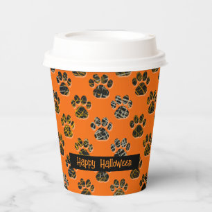 Tierpfoten-Silhouette Haustiere Frohes Halloween O Pappbecher