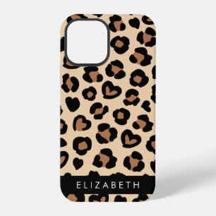 Tierprint, Brauner Leopard, Herzen, Ihr Name iPhone 12 Pro Hülle