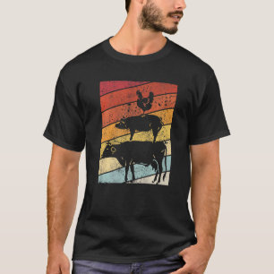 Tierpyramide im Retro-Stil Kuh Huhn Schwein T-Shirt